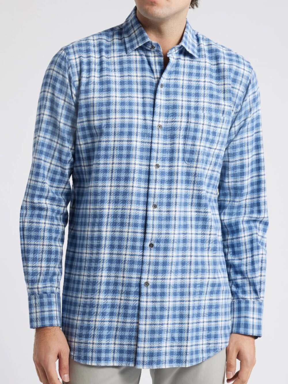 Peter Millar Gander Plaid Twill Sport Shirt Ocean Blue  XXL